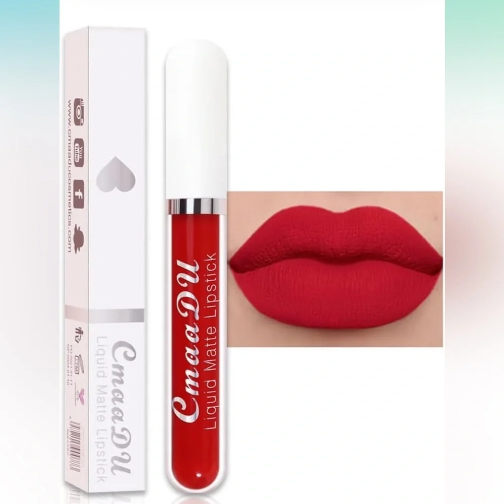 CmaaDu (14) Bright Sexy Red Liquid Matte Lipstick. 24 Hour Lips.  #14